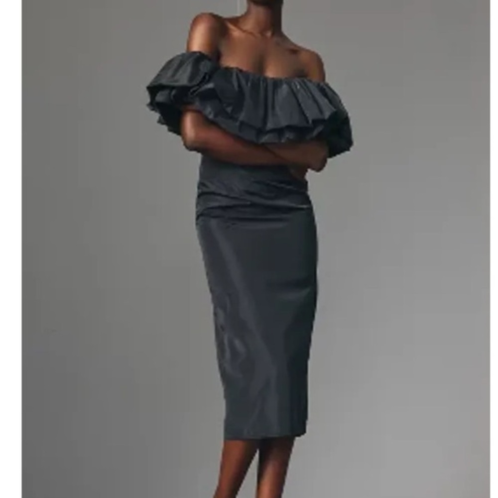 Nwt‎ Rhode Off The Shoulder Ruffled Taffeta Midi Dress 12 Anthropologie
